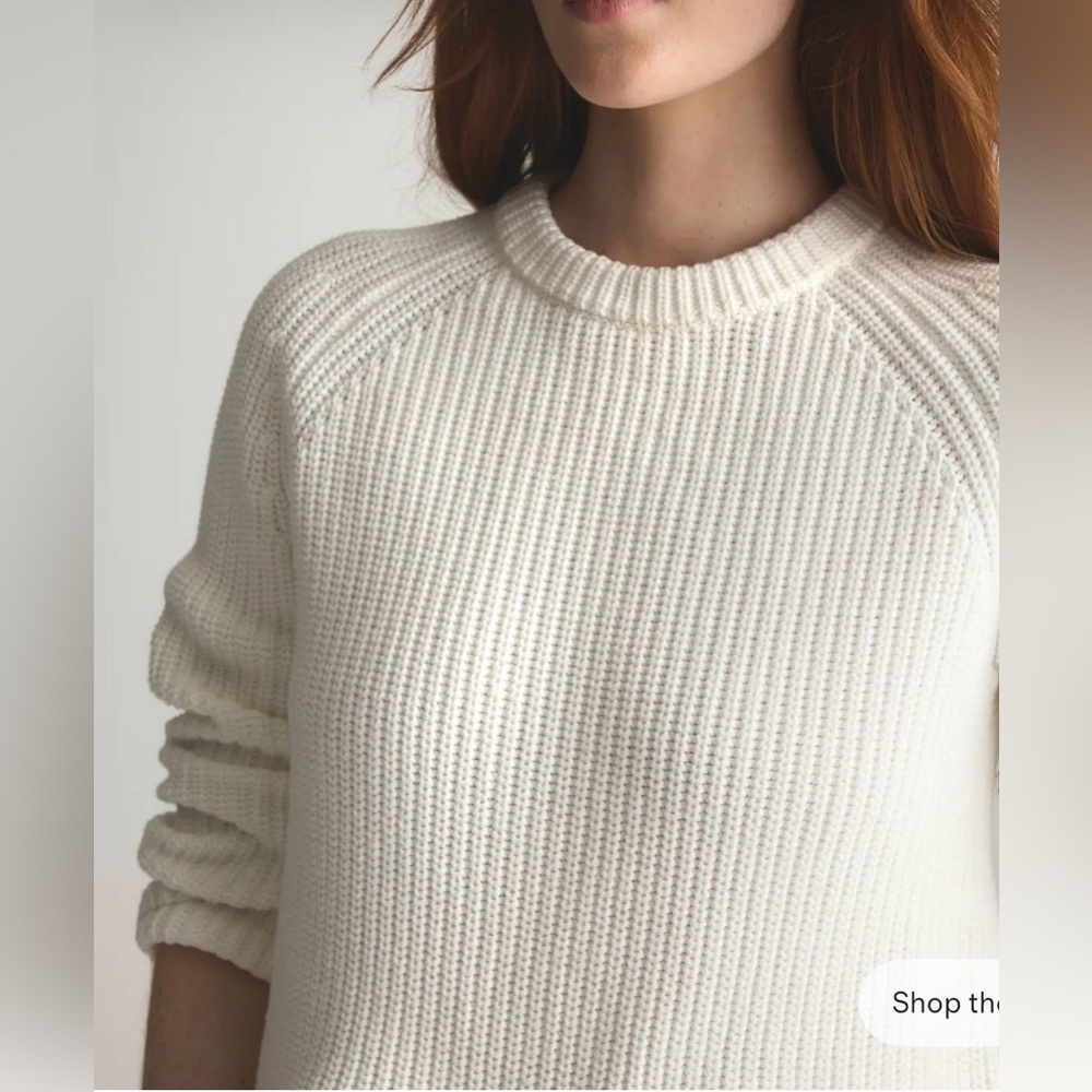 QUINCE 100% Organic Ivory Cotton Fisherman Crew All Season Sweater Worn Once